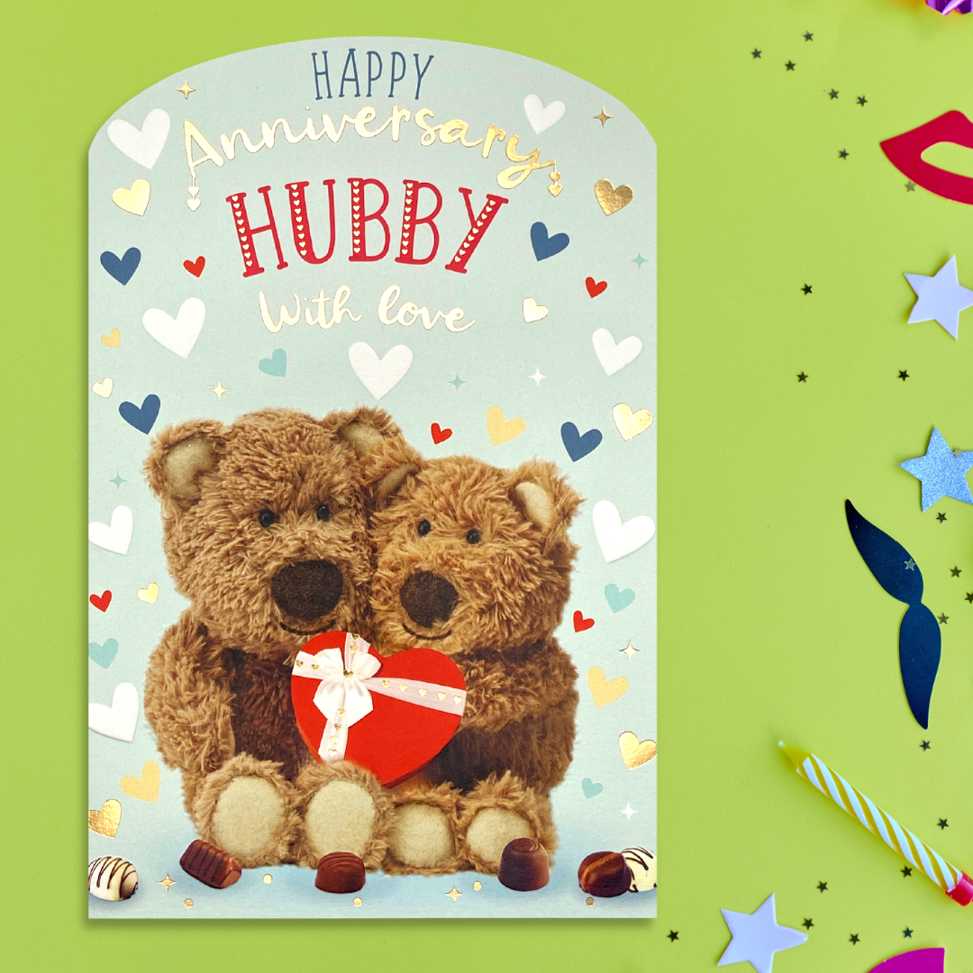 Husband Anniversary Card - Hubby Barley Bear Hearts