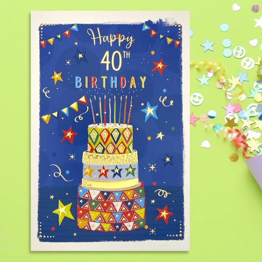 40th Birthday Card - Pavillion Bunting & Cake