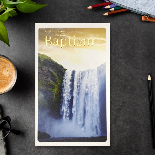 Baptism Card - Waterfall Scene