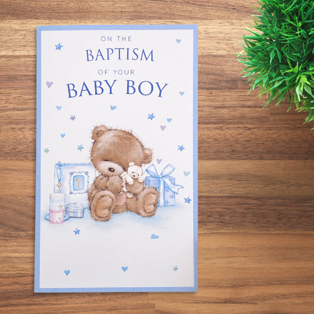 Baptism Card - Teddy Bear & Gifts