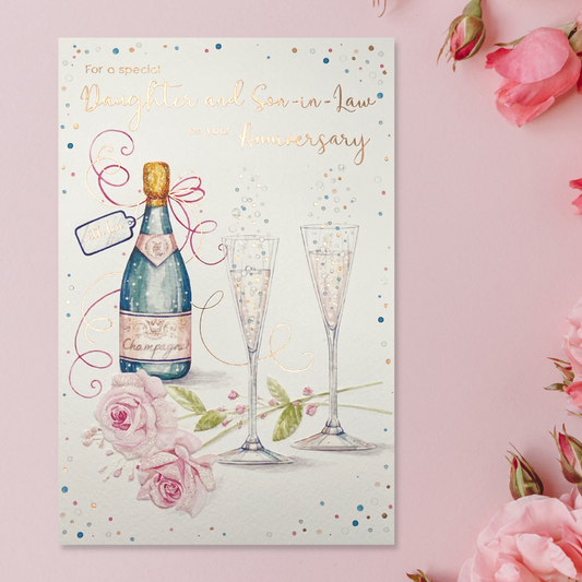 Daughter & Son-In-Law Wedding Anniversary Card - Champagne Sparkle