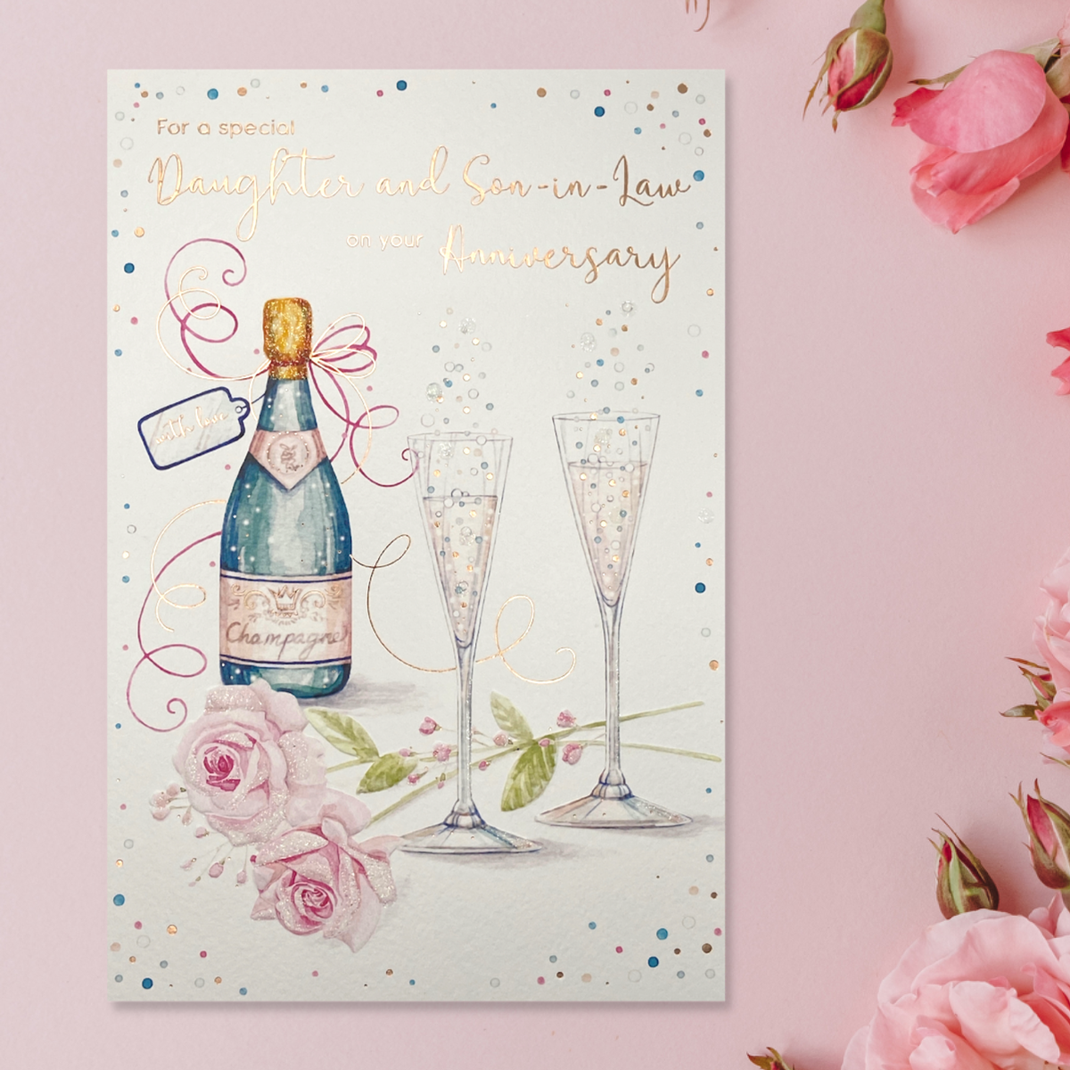 Daughter & Son-In-Law Wedding Anniversary Card - Champagne Sparkle Flutes