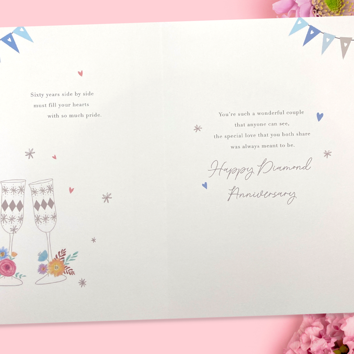 Diamond Wedding Anniversary Card - 60th Flutes & Flowers