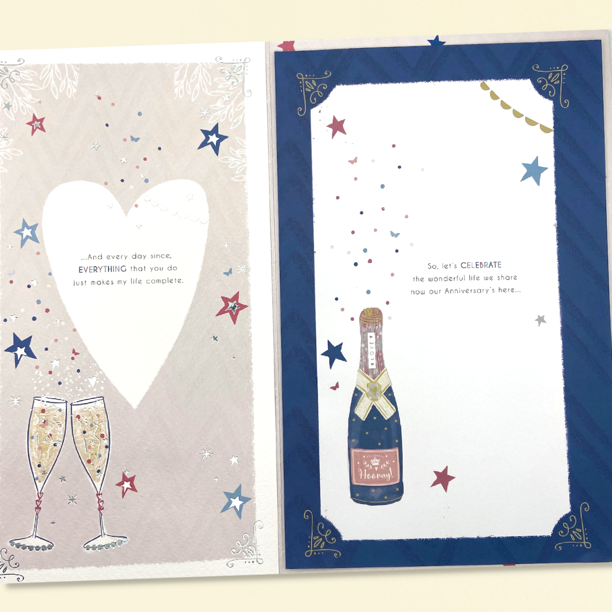 Husband Anniversary Card - Pavillion Large Bubbly & Flutes