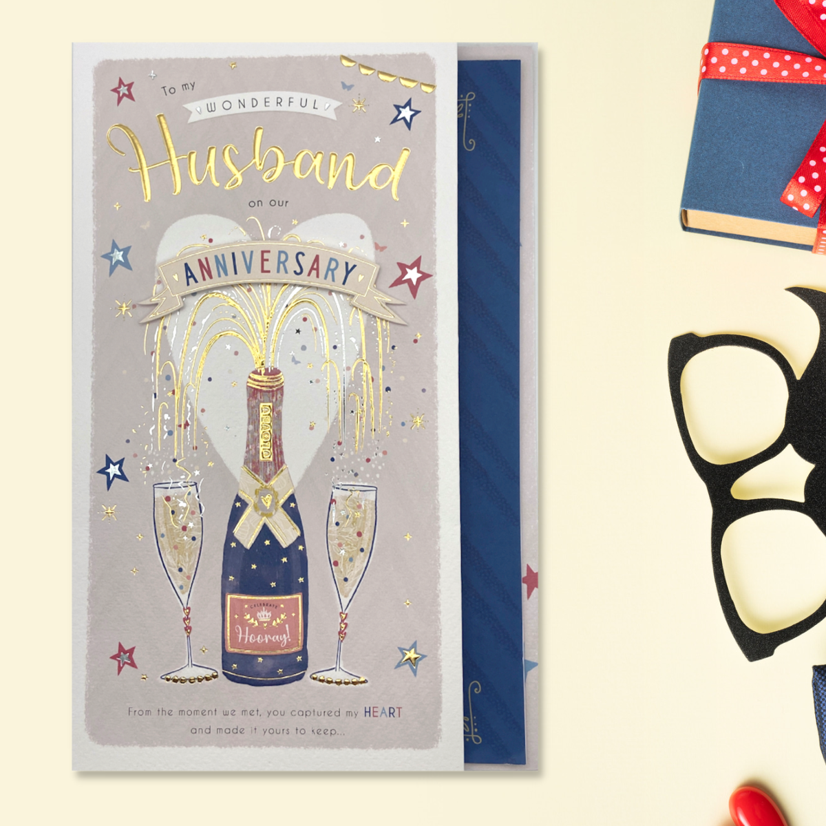 Husband Anniversary Card - Pavillion Large Bubbly & Flutes