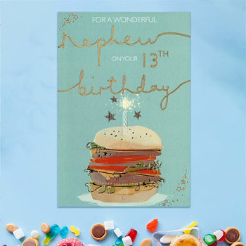 Nephew 13th Birthday Card - Burger