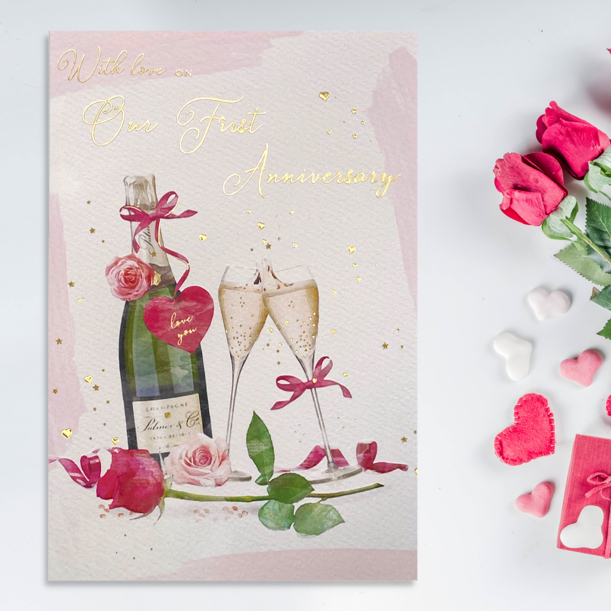 Our 1st Wedding Anniversary Card - Brighstone Champagne & Flutes