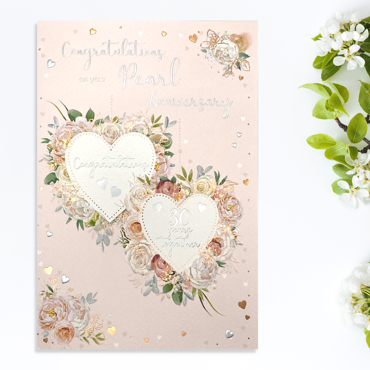 Pearl Wedding Anniversary Card - 30th Sentiments Hearts