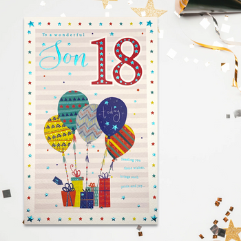 Son 18 Birthday Card - Balloons & Gifts Large
