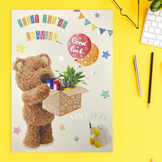 Sorry You're Leaving Card- Barley Bear Good Luck Large