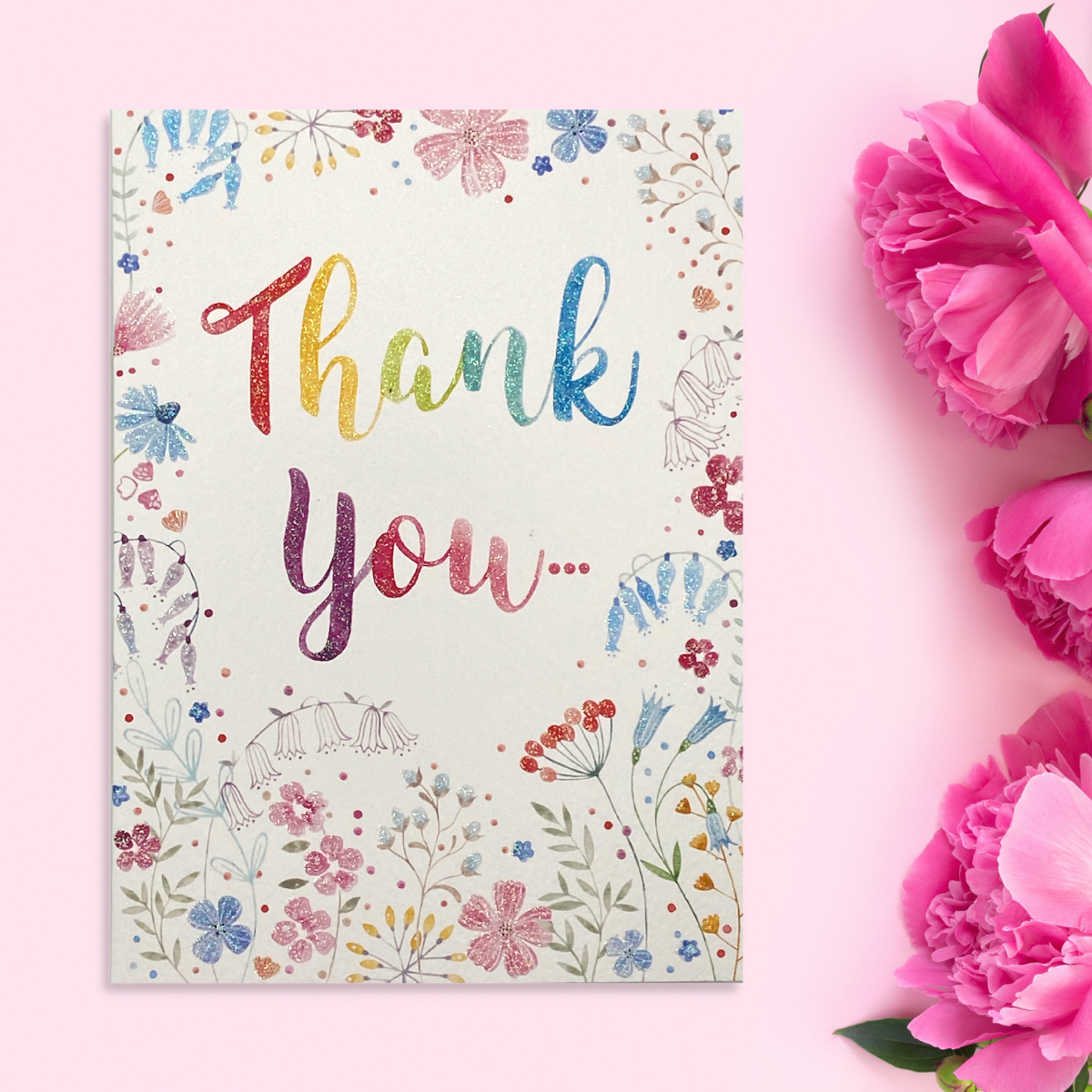 Thank You Card - Just For You Sparkling Flowers