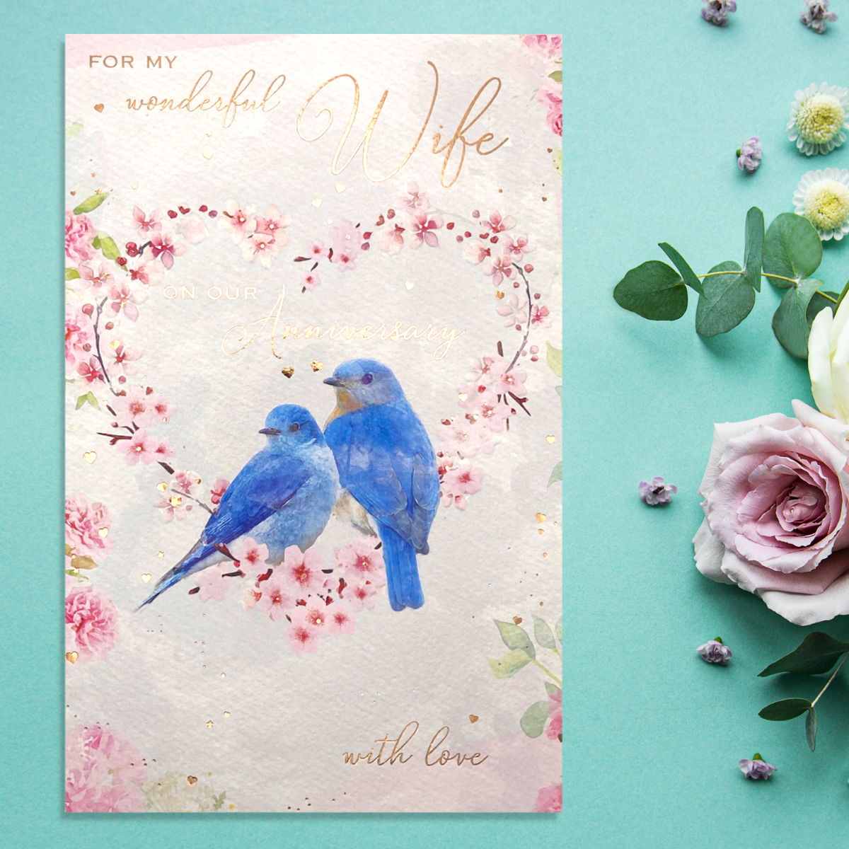 Wife Anniversary Card - Brighstone Large Bluebirds