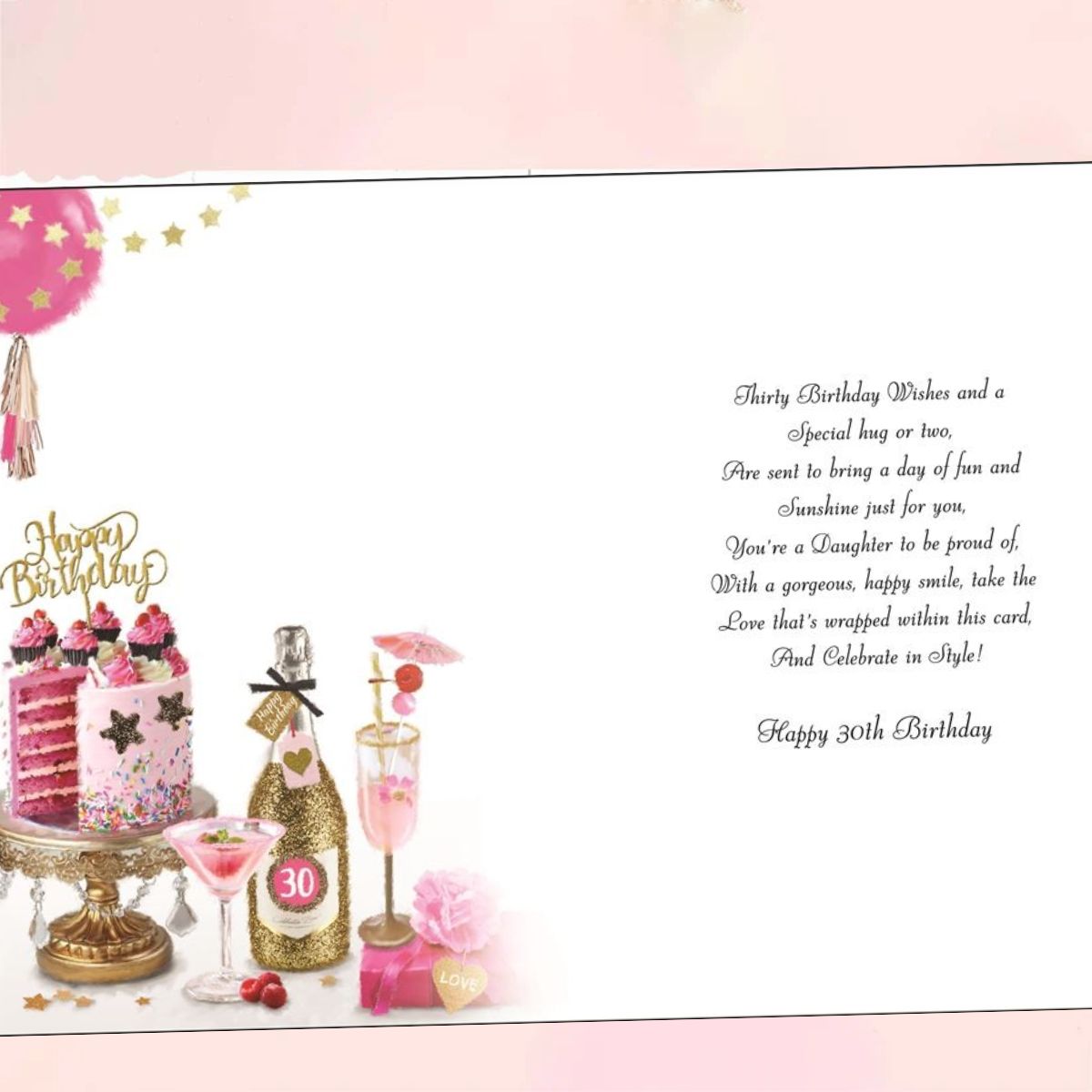 Daughter 30th Birthday Card - Velvet Cake & Bubbly