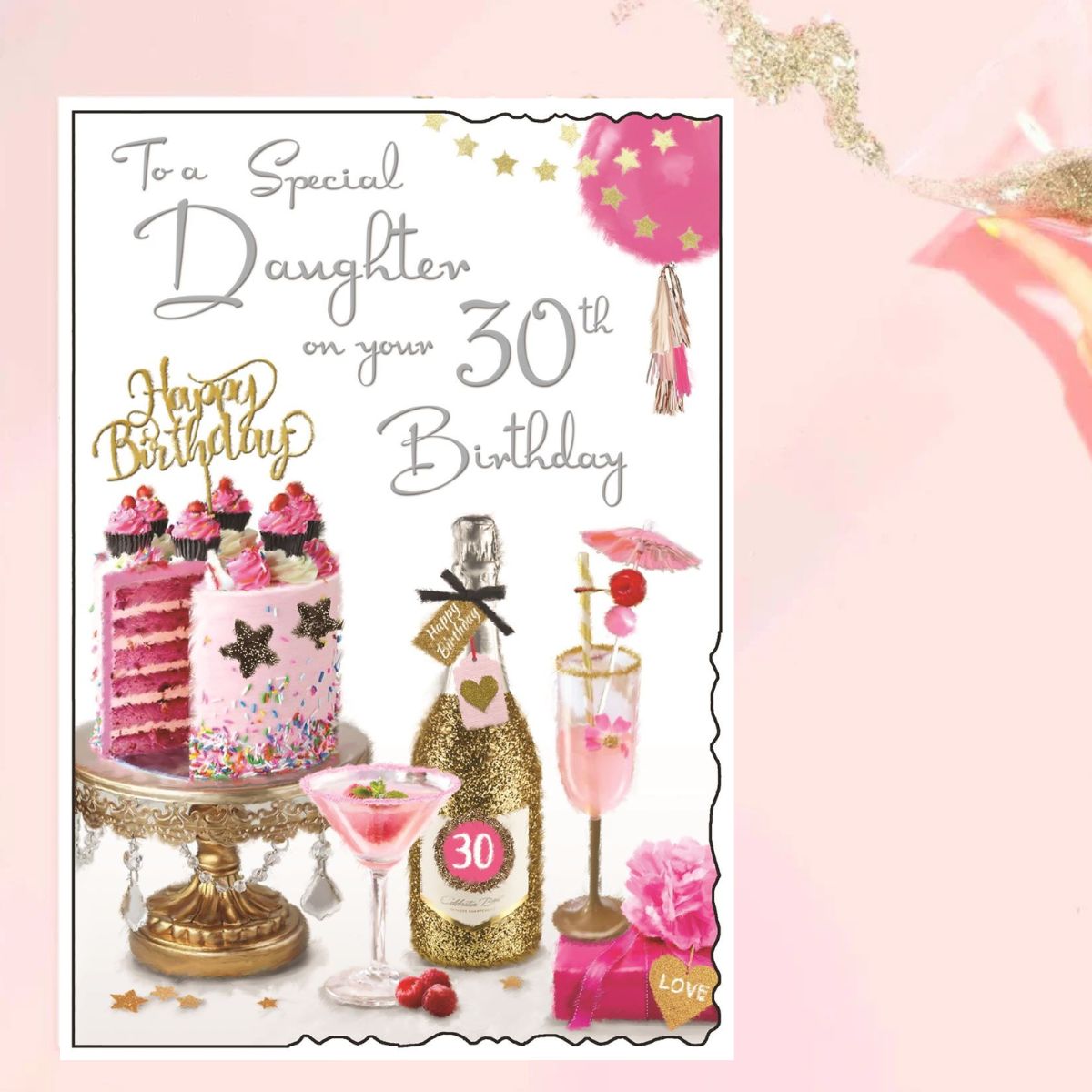 Daughter 30th Birthday Card - Velvet Cake & Bubbly