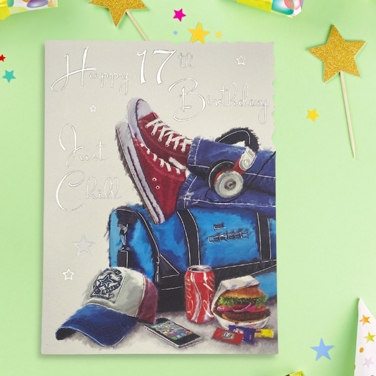 17th Birthday Card - Velvet Sports Kit & Headphones