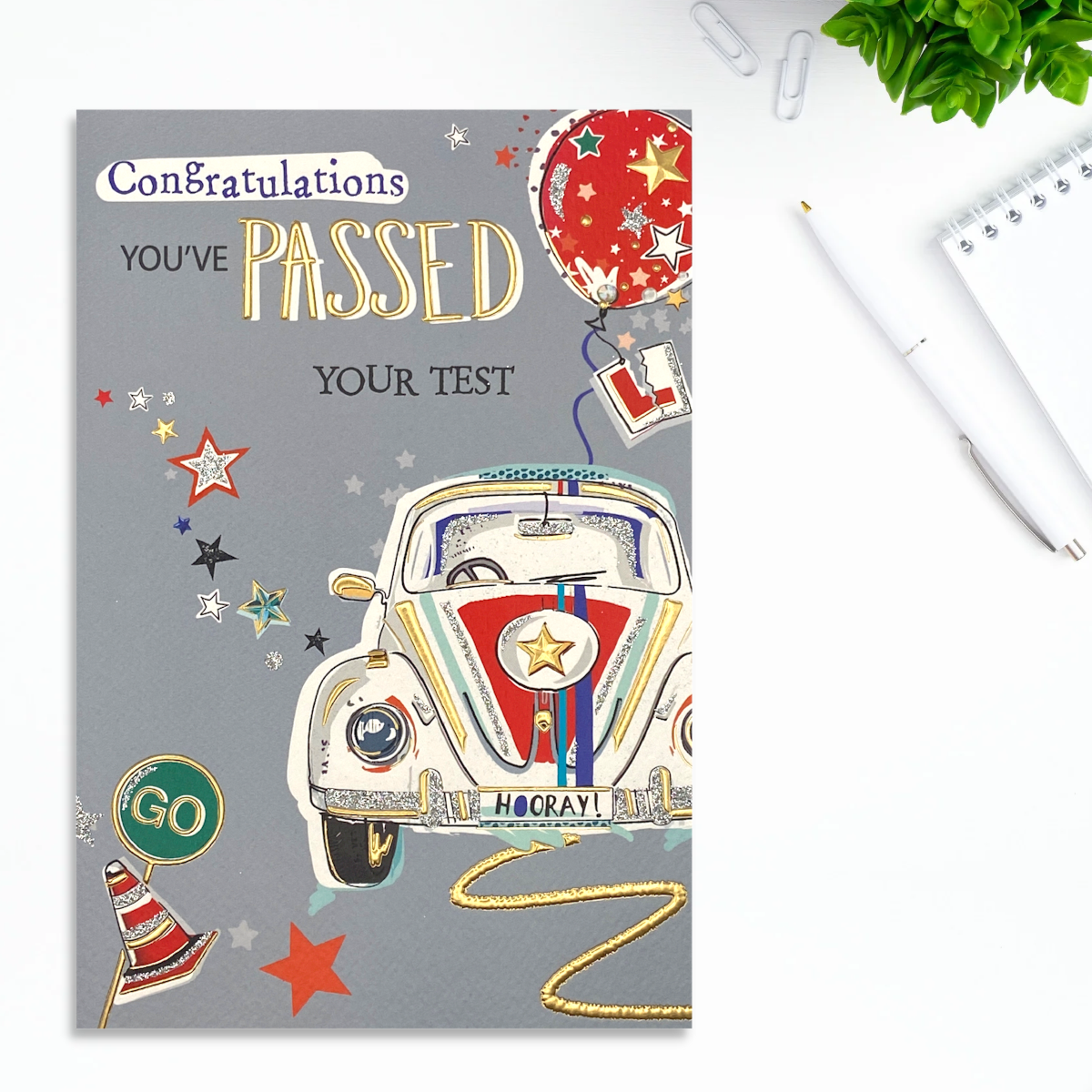 Driving Test Pass Card - Signature Hooray Car & Balloons