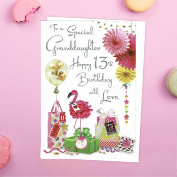 Granddaughter 13th Birthday Card - Velvet Flamingo