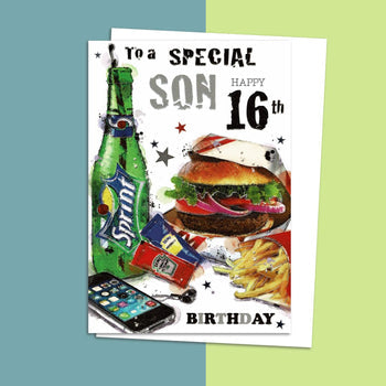 Son 16th Birthday Card - Graffix Burger & Chips