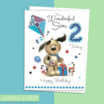 Son 2nd Birthday Card - Fudge & Friends Large