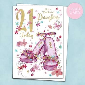 Daughter 21st Birthday Card - Purple Shoes Large