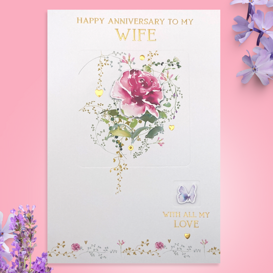 Wife Anniversary Card - Flower Press Decoupage Large