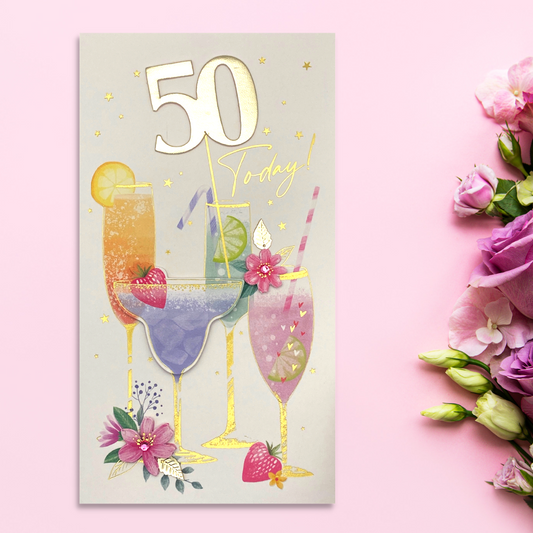 50th Birthday Card - Champagne Embellished Cocktails