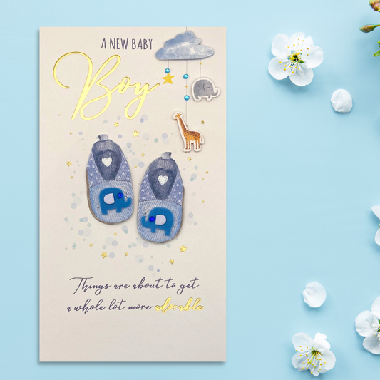 Baby Boy Card - Embellished Blue Booties
