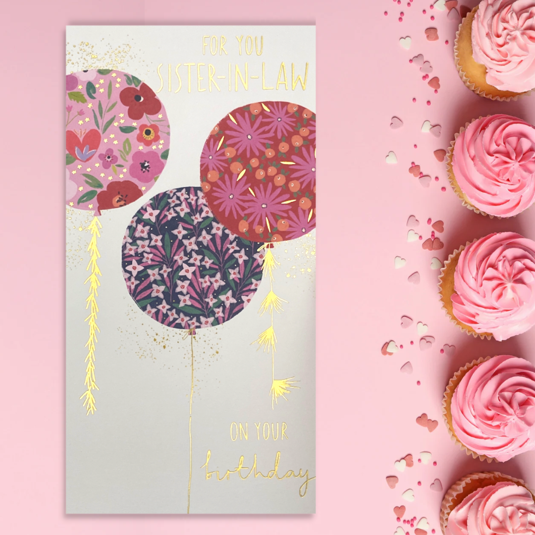 Sister-In-Law Birthday Card - Mulberry Floral Balloons