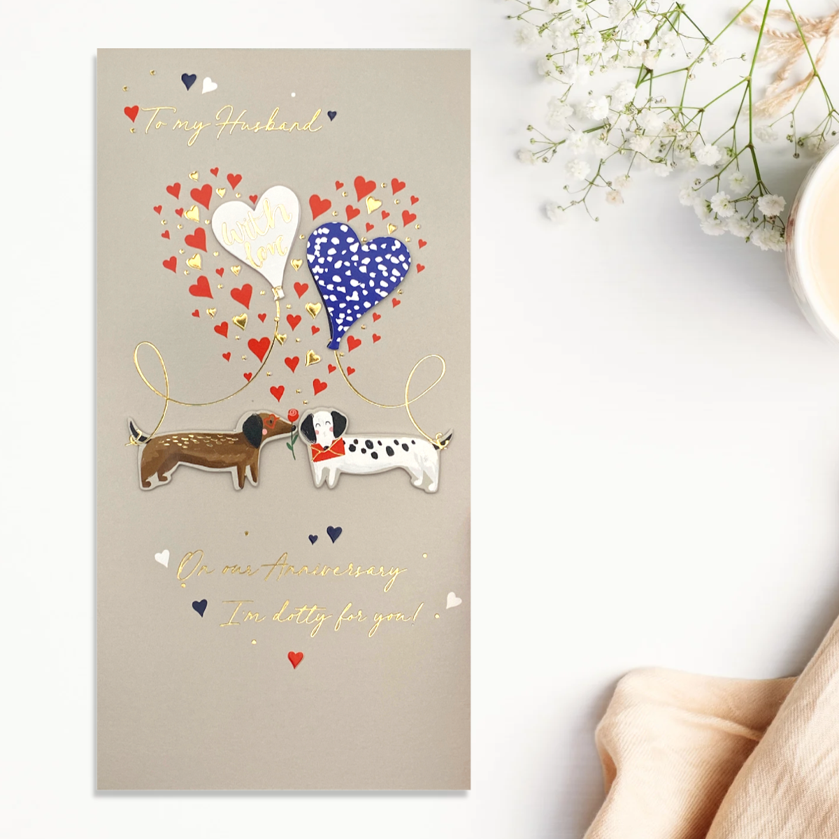 Husband Anniversary Card - Decoupage Sausage Dogs