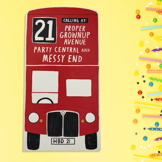 21st Birthday Card - Red Bus Party Central