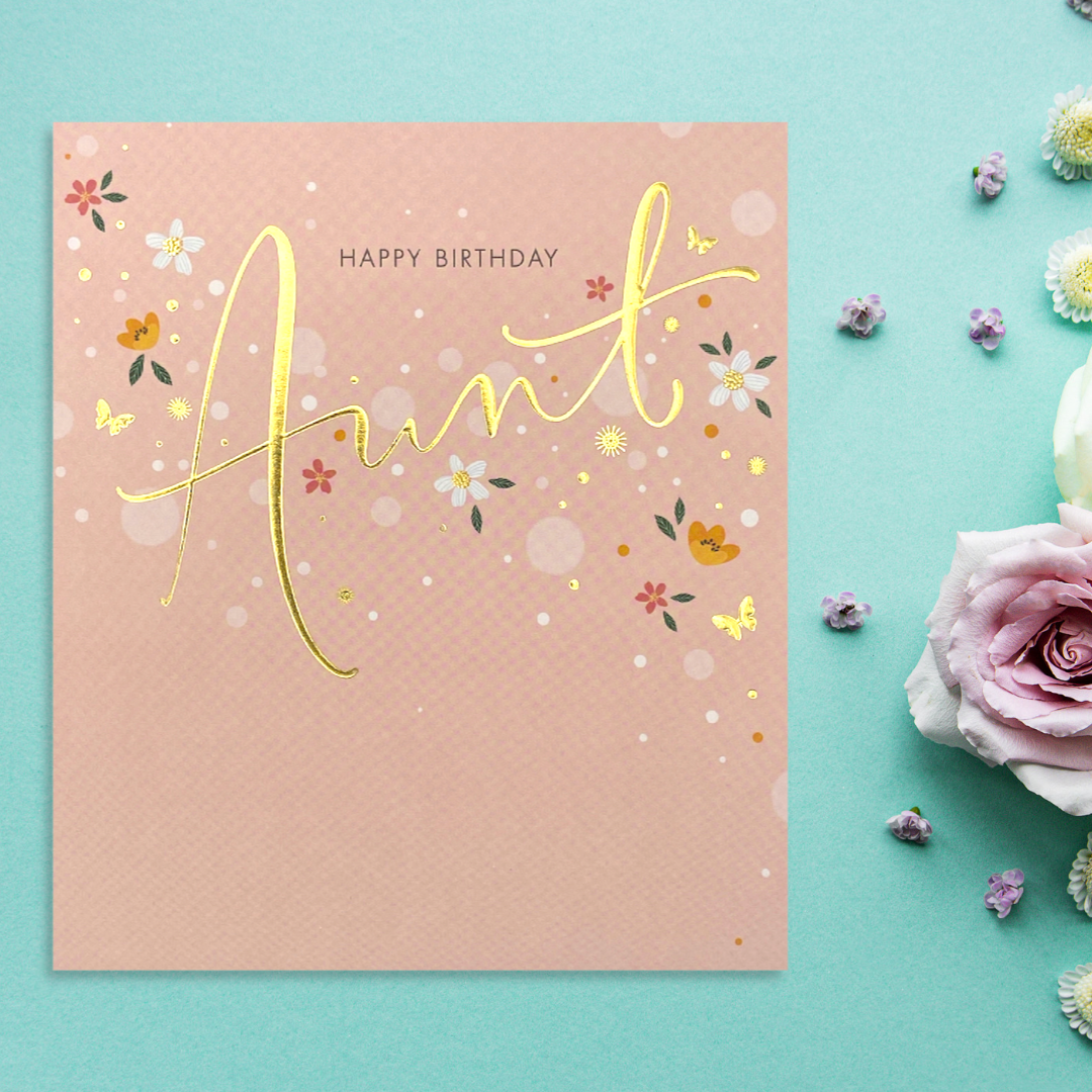 Aunt Birthday Card - Flowers & Butterflies