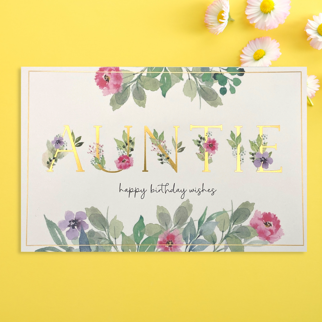 Auntie Birthday Card - Floral Decorated Text