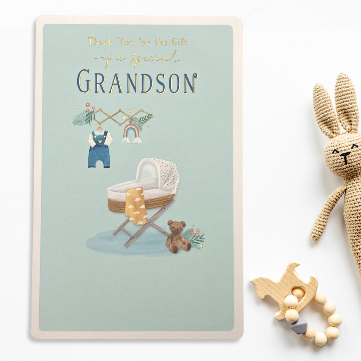 Birth Of Grandson Card - Thank You For A Special Grandson Moses Basket