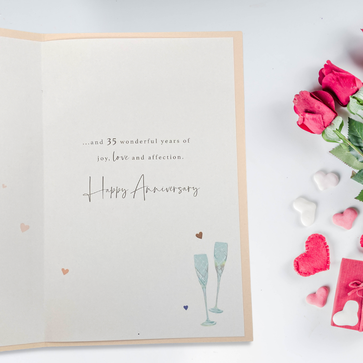 Coral Wedding Anniversary Card - 35th Seashell & Flutes