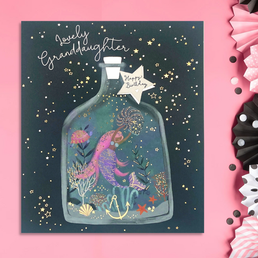 Granddaughter Birthday Card - Mermaid In A Bottle