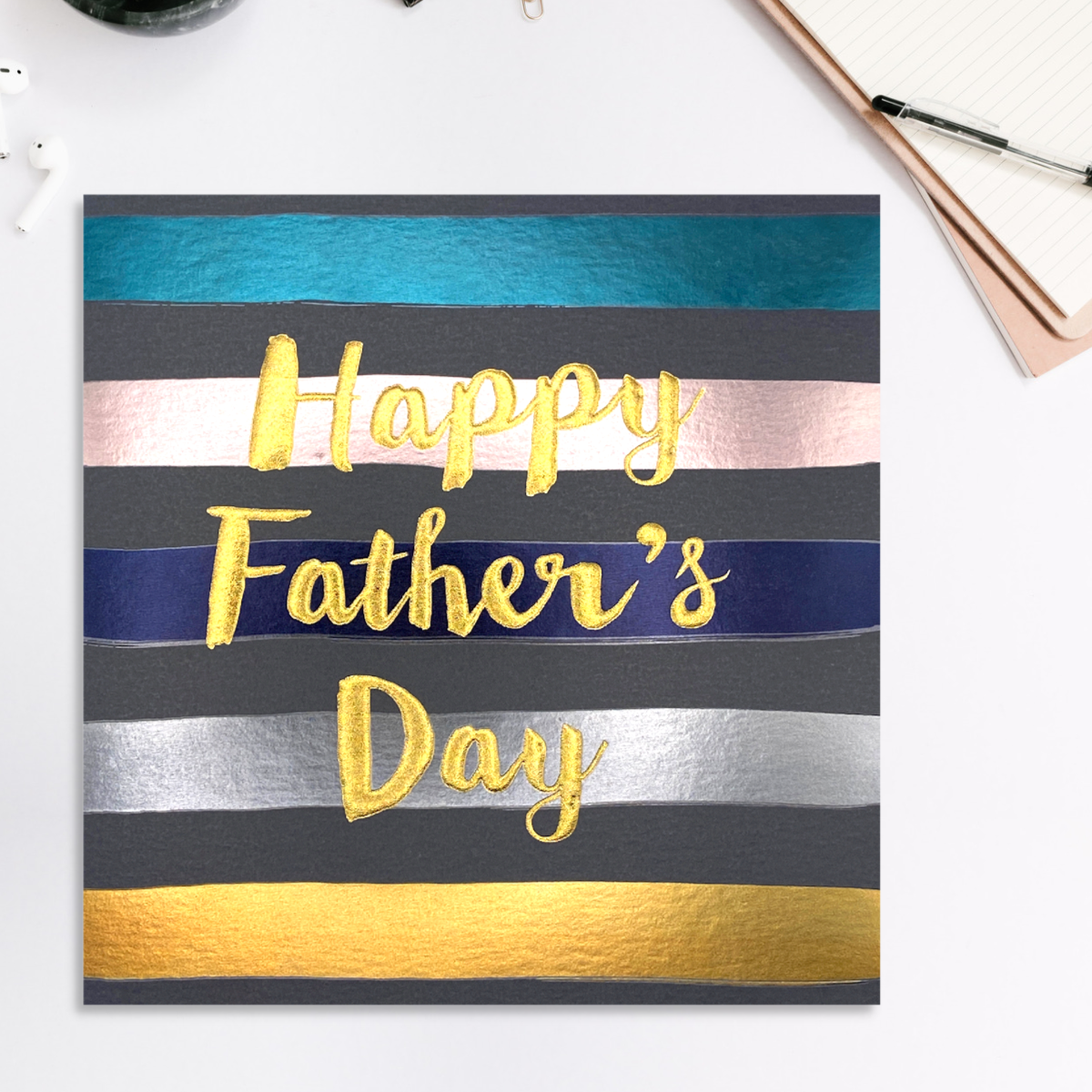 Father's Day Card Open - Metallic Stripes Large