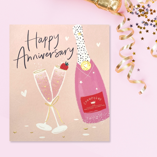 Happy Anniversary Card - Champagne & Strawberry