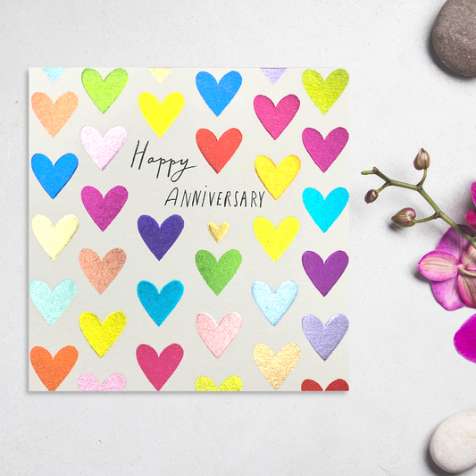 Happy Anniversary - Multi-Coloured Hearts