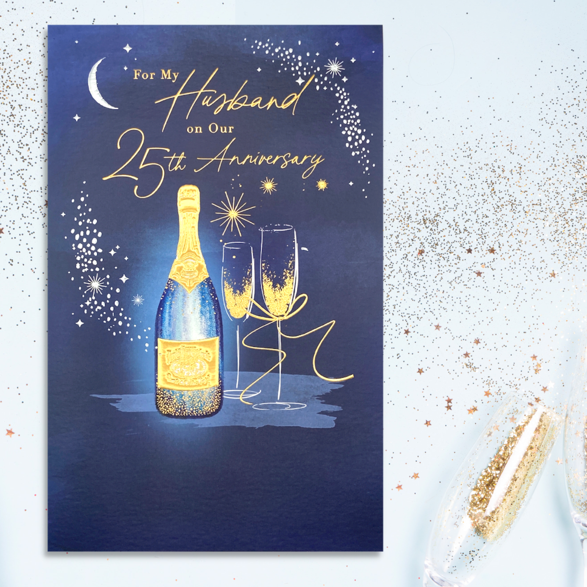 Husband Silver Wedding Anniversary Card - 25th Fizz & Flutes Large