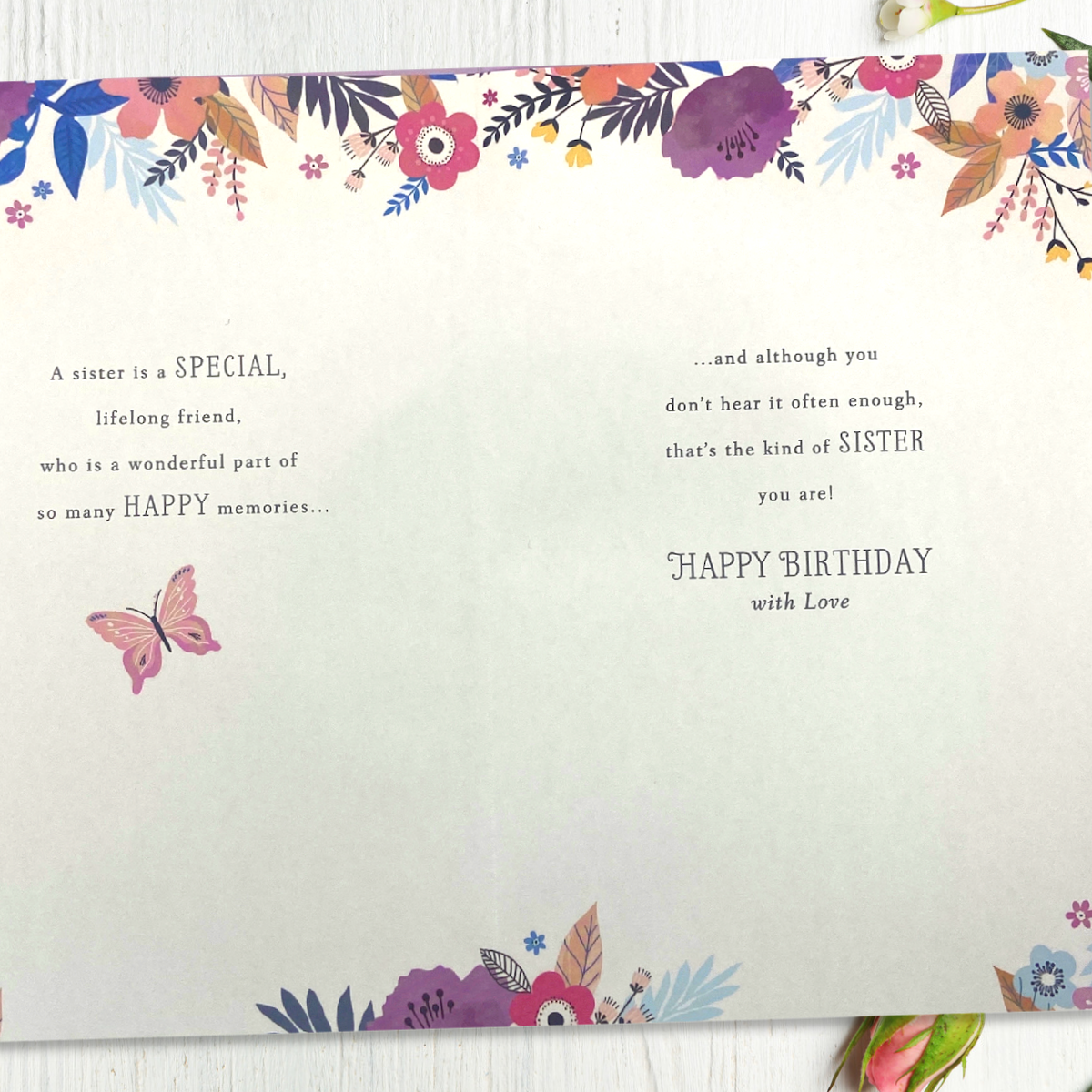 Sister Birthday Card - Thinking Of You Floral Border