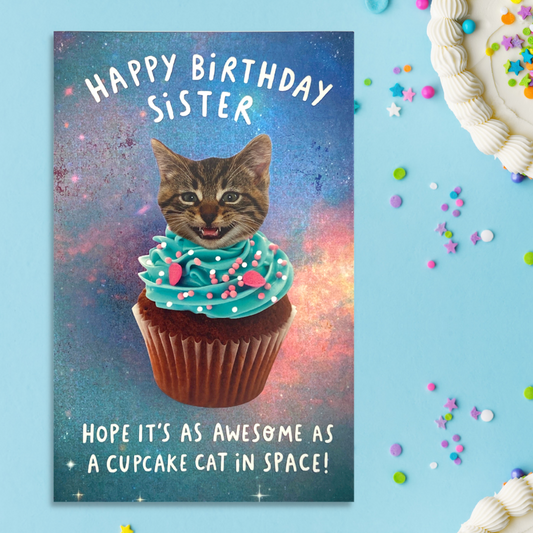 Sister Birthday Card - Cupcake Cat In Space