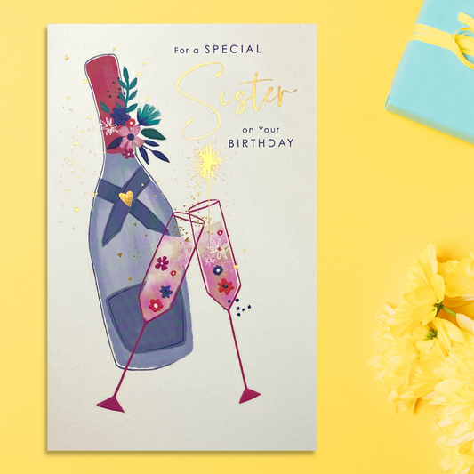 Sister Birthday Card - Thinking Of You Floral Fizz