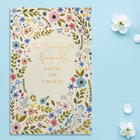 Sympathy Card Open - Flower & Heart Garland