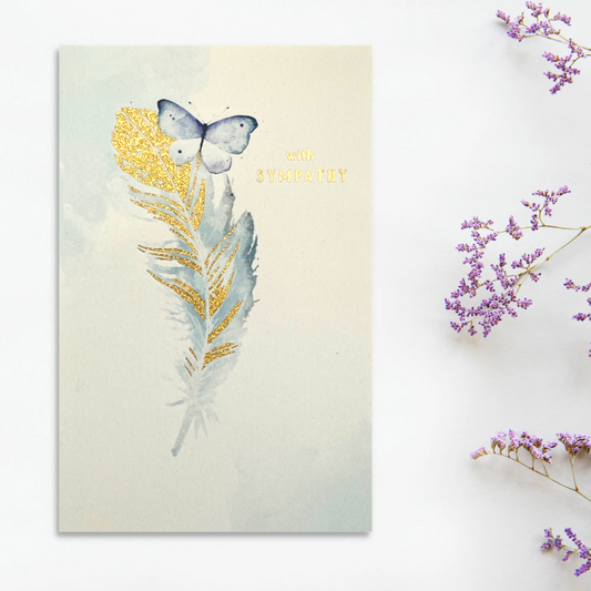 Sympathy Card Open - Butterfly & Feather