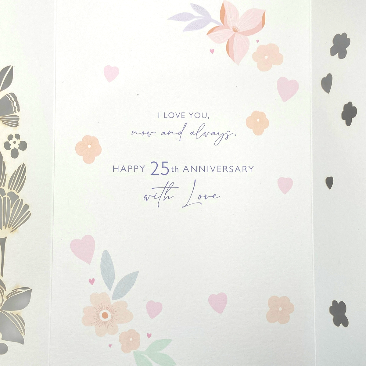 Wife Silver Anniversary Card - 25th Filigree Flowers & Butterflies Large