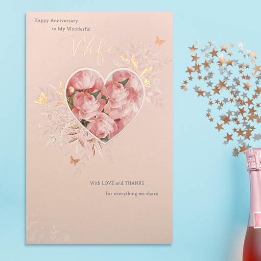 Wife Anniversary Card - Thinking Of You Pink Roses