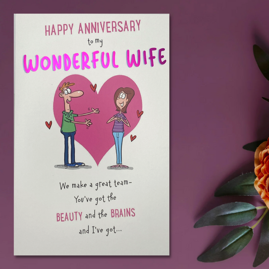 Wife Anniversary Card - Giggles Beauty & Brains