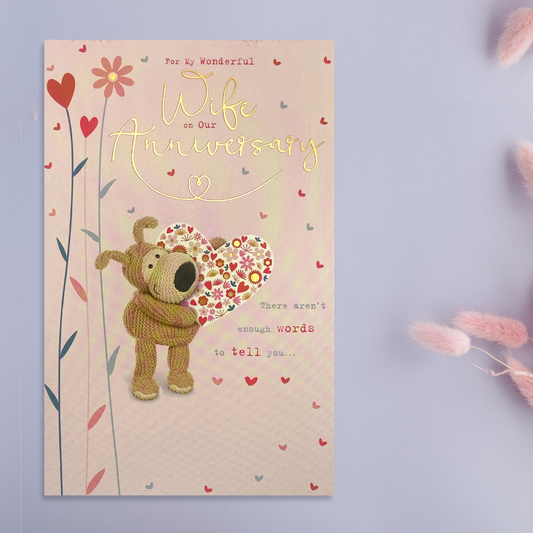 Wife Anniversary Card - 3-Fold Boofle Bear Giant Heart