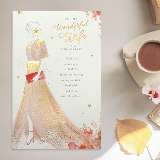 Wife Anniversary Card - Lady In Beautiful Dress Large