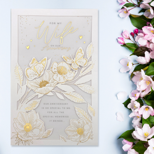Wife Anniversary Card - Decoupage Butterflies & Flowers Large